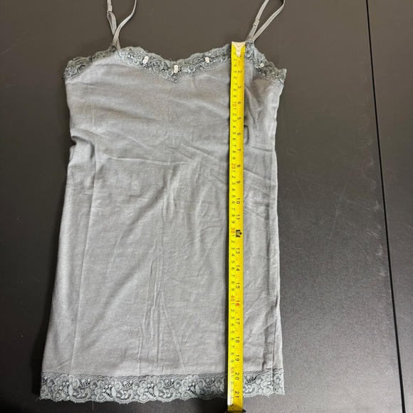 Y2K Aeropostale Lace Trim Sequin Cami Tank Top Womens Size M Gray Long Layering - Picture 8 of 10